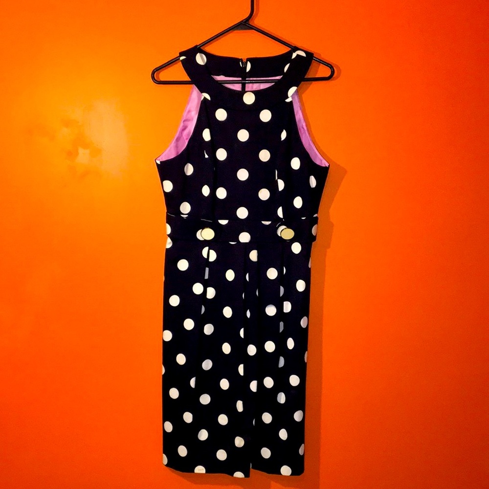 Eliza J Classic Navy and White Polka Dot Sleeveless Dress Woman’s Large 12/14